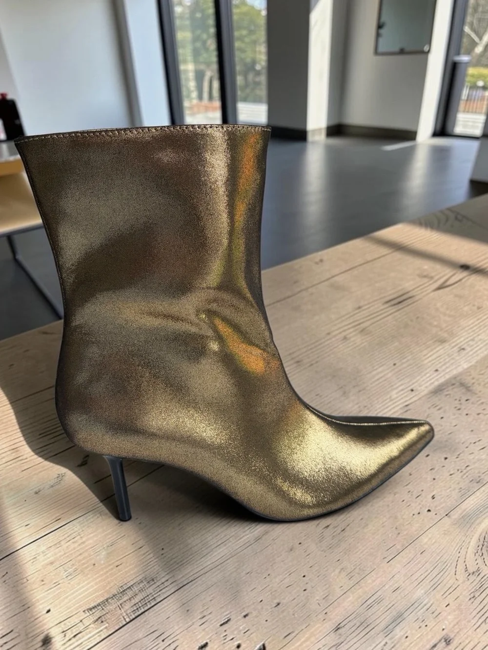 ZARA Metallic Bronze Pointed Ankle Boots Booties